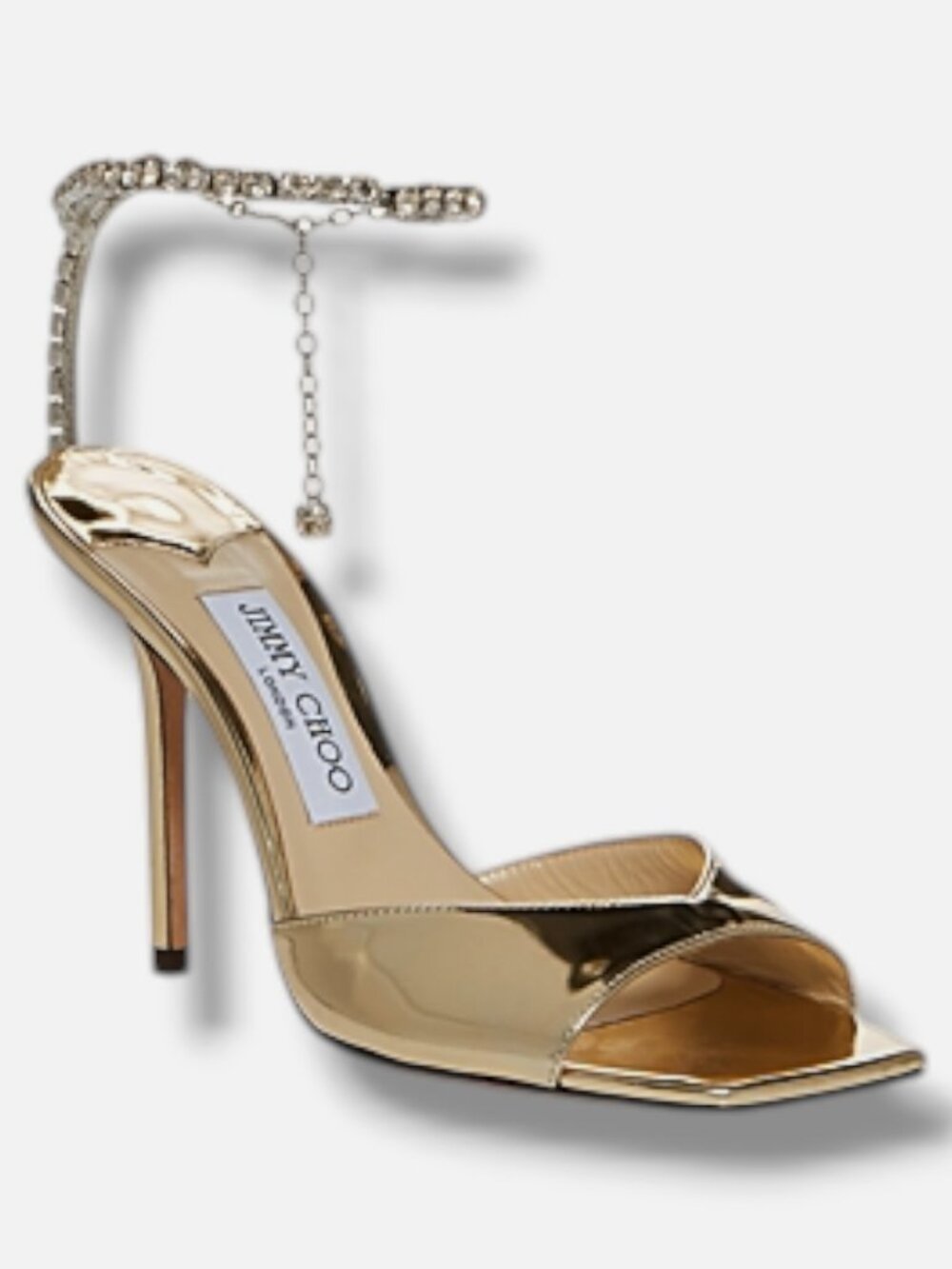 Jimmy Choo Women's Gold Saeda Ankle Strap Chain 100 High Heel Sandals Size 35.5